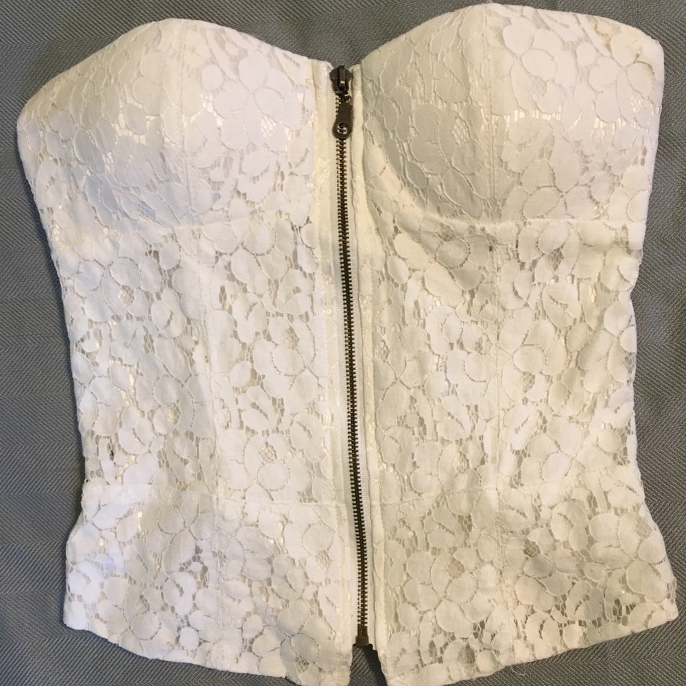 White Lace Strapless Top